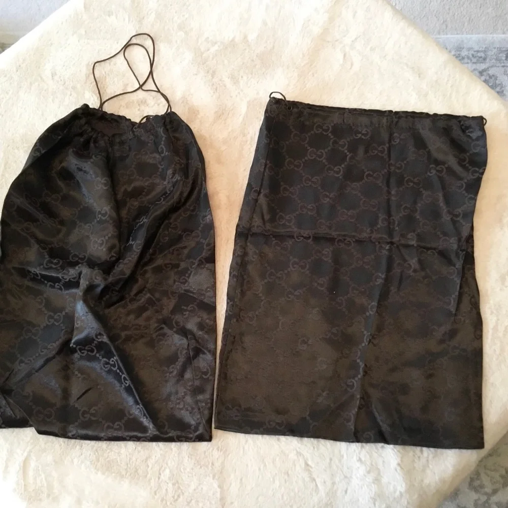 Gucci Pair of Brown Monogrammed Drawstring Shoe Bags